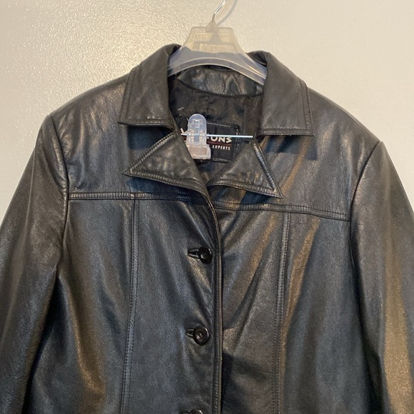 Wilsons black leather full front button up collard pocket leather jacket  large - Picture 2 of 13